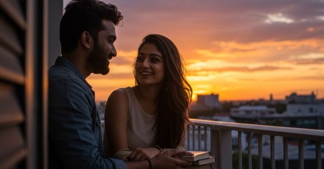 Melhores Livros sobre Casamento: 7 Livros que Vão Fazer Você a Viver um Casamento Feliz em 2025! Foto realista de casal sorridente sentado na cama