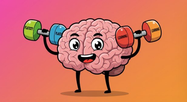 Pilha de livros sobre a mente humana e neurociência com um modelo de cérebro ao lado